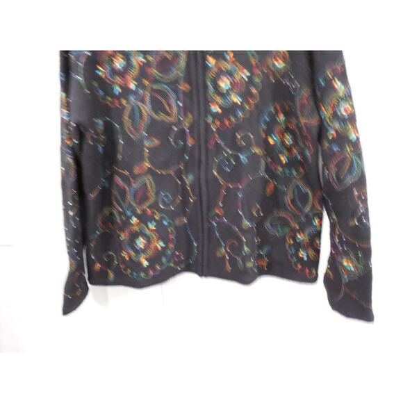 Bechamel Wool Vintage Cardigan Sweater Women’s Black Floral Beaded Embroidery PL - Picture 3 of 9